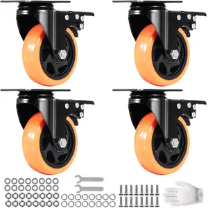 【DealsForYouDays】VEVOR Caster Wheels,  4-inch Swivel Plate Casters, Set of 4, with Security A/B Locking No Noise PVC Wheels, Heavy Duty 350 lbs Load Capacity Per Caster, Non-Marking Wheels for Cart Furniture Workbench