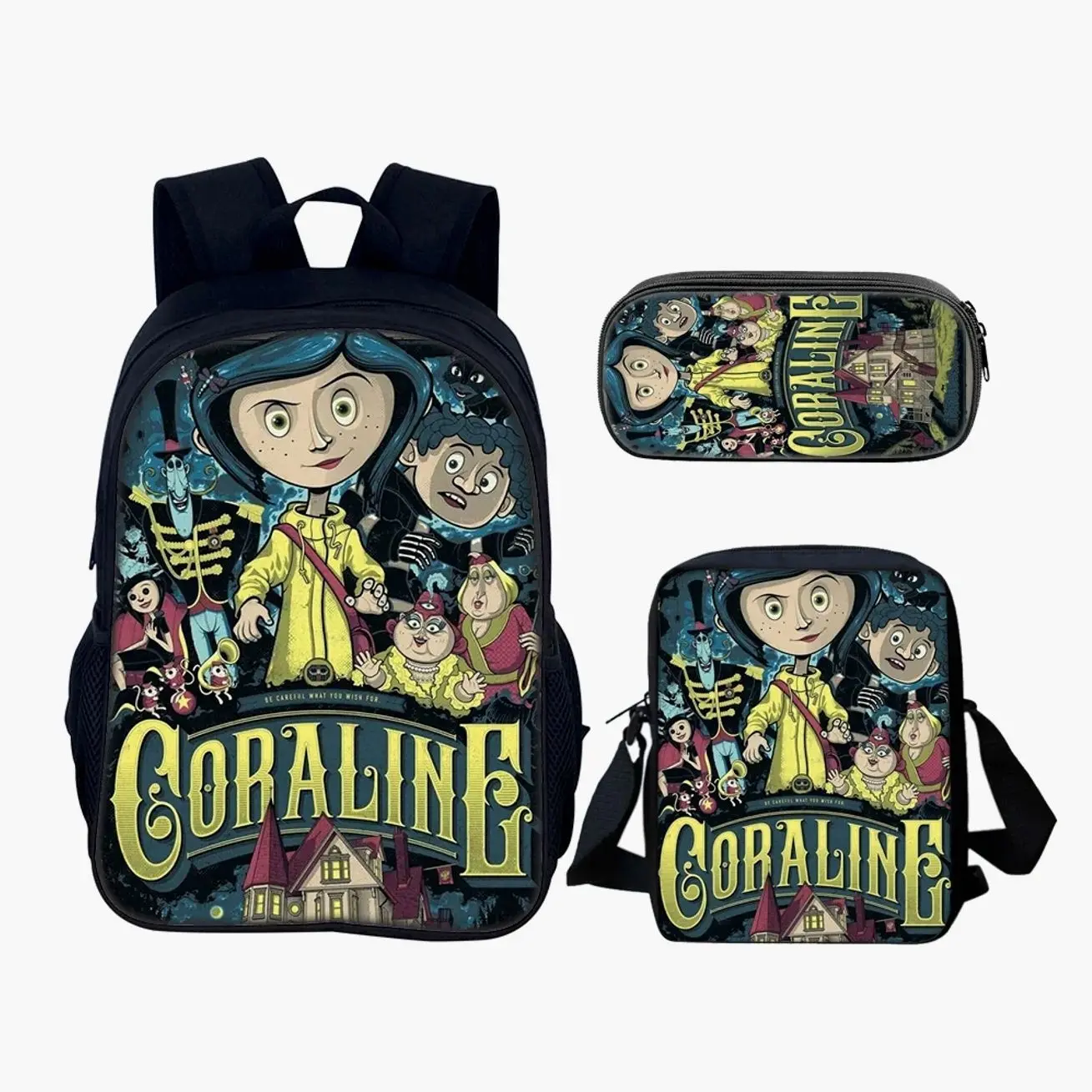 Spooky Secret Door World Style Backpack 3-Piece Set | Elementary Schoolbag Insulated Lunch Bag Pencil Case | Unique Gift for Kids