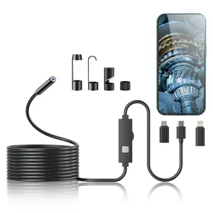 3-in-1 Endoscope Camera for iPhone Android Type-C, 1920P HD Waterproof Borescope Inspection Camera with 5M Rigid Cable, Industrial Endoscope for Automotive Repair, Plumbing Pipe, Sewer Drain, Wall Inspection, Home Maintenance snake Diagnostic Tool