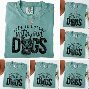 Comfort Colors Funny Dog T-Shirt, Life Is Better With My Dogs Tee, 50+ Dog Breeds Graphic Shirt, Border Collie Beagle Boxer Tee, Dog Lover Gift, Casual Everyday Wear, Light Green Color - AL