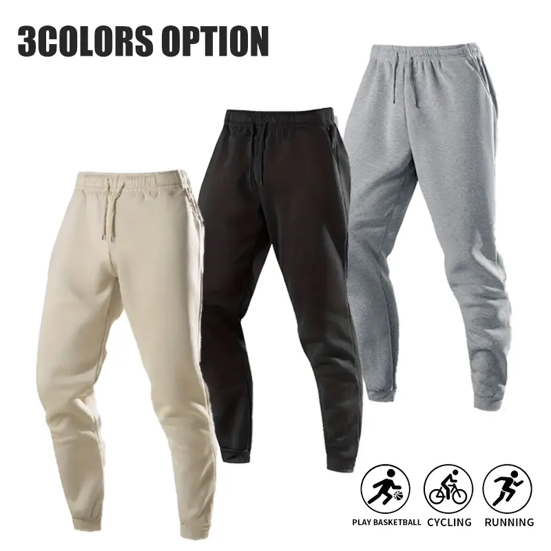 Men’s solid-color jogger sweatpants with elastic drawstring, high waist, tapered cuffs; breathable, versatile athletic pants for basketball, cycling, running, fitness, and casual wear; long everyday commuter slim-fit joggers.