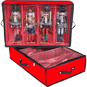 2 Pack Christmas Figures Storage Box | Each Holds 4 Holiday Figurines up to 16" | Adjustable Nutcracker Decor Ornament Storage Container | Xmas Decorations Accessories Boxes (Red)