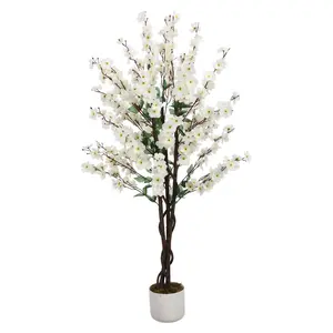 Artificial Wintersweet Tree, Faux Plants with Black Planter & Lifelike White Plum Blossom, Fake Potted Flower Trees for Indoor Living Room Home Office Decor