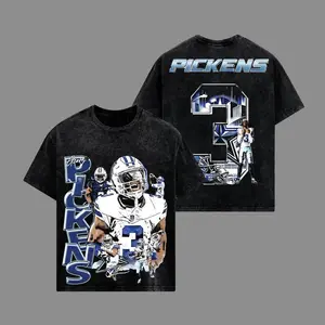 Pickens #3 Football Legend Washed Black Graphic Tee | Vintage Fan Art T-Shirt