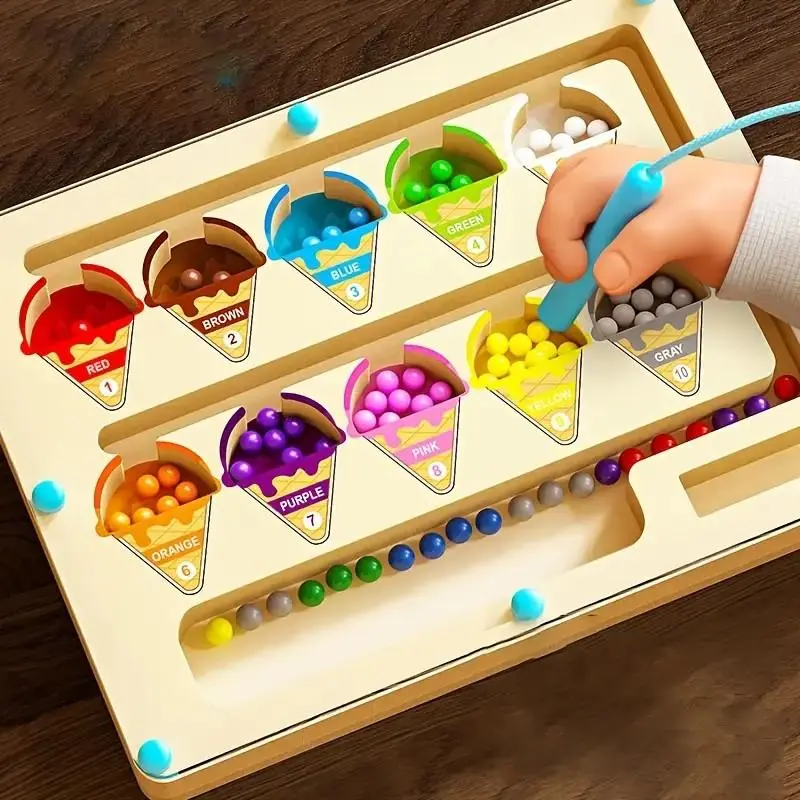 Ice Cream Maze Puzzle Toy, Colorful Wooden Montessori Magnetic Puzzle Toy, Montessori Puzzles Gift, Perfect for Birthday, Brain Teasers