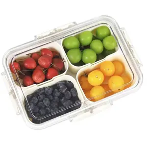 4 Compartment Snack Box Container with Lid, Fruit & Vegetable Storage Bin, Perfect for Parties, Entertainment, Kitchen Use, Leakproof Container Utensils