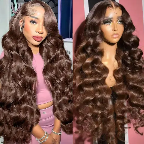 Chocolate Brown Lace Front Wigs Human Hair for Women 13x6 13x4 HD Body Wave Frontal Wig Glueless Deep Wave Malaysian Burmese Curly Virgin Hair Wigs Pre Plucked with Baby Hair 180% Density Bleached Knots Natural Hairline