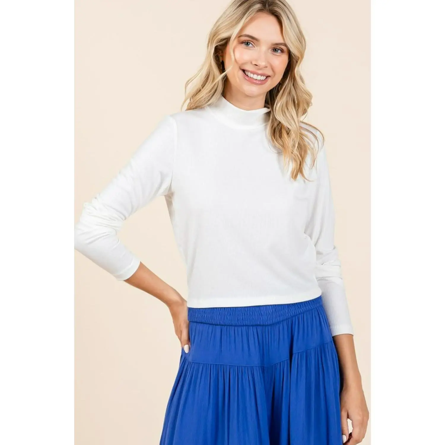 Mittoshop Mock Neck Rib Knit Long Sleeve Crop Top