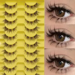 Fox-Eye False Eyelashes with Transparent Stem, Fluffy Thick D-Curl Cat-Eye Strip Lashes for Daily Wear, Parties and Cosplay, Natural-Look Wispy Lash Extensions, False Lashes, Cosmetic, Eyelash Set