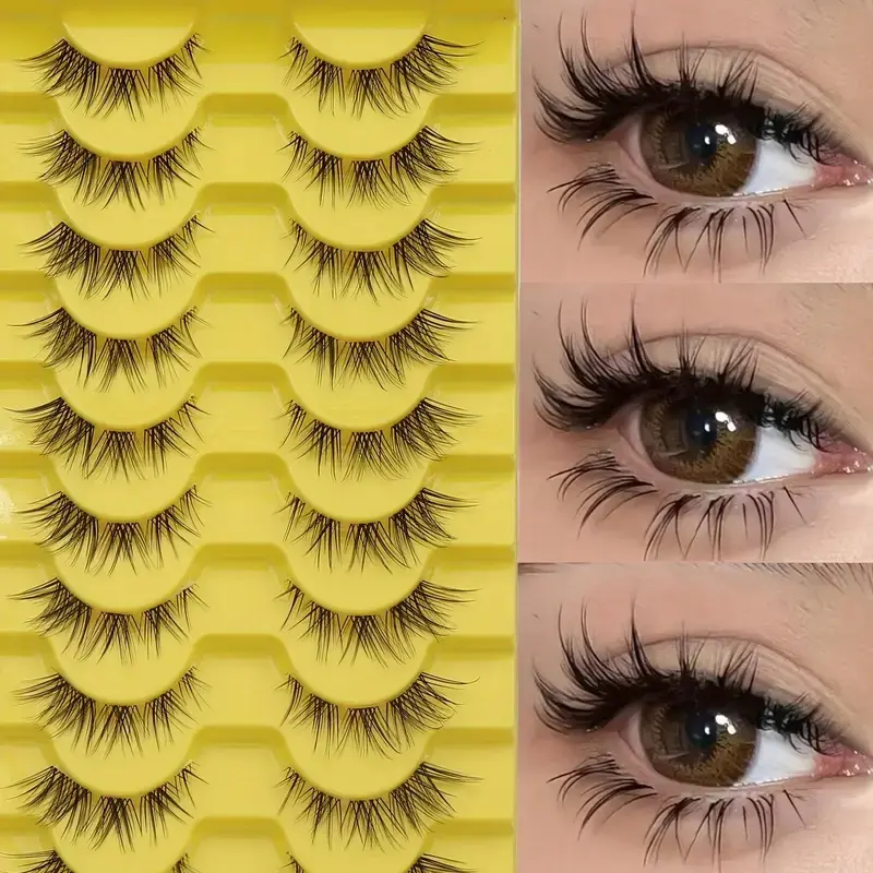 Fox-Eye False Eyelashes with Transparent Stem, Fluffy Thick D-Curl Cat-Eye Strip Lashes, Feline Lash Look, Fake Eyelash, for Daily Wear, Parties and Cosplay, Natural-Look Wispy Lash Extensions, False Lashes, Cosmetic, Eyelash Set