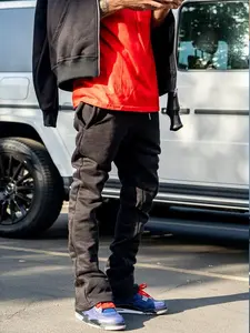 95denim Essentials Stacked Sweatpants Black - Flared Sweatpants Unisex Cotton Stretch Streetwear
