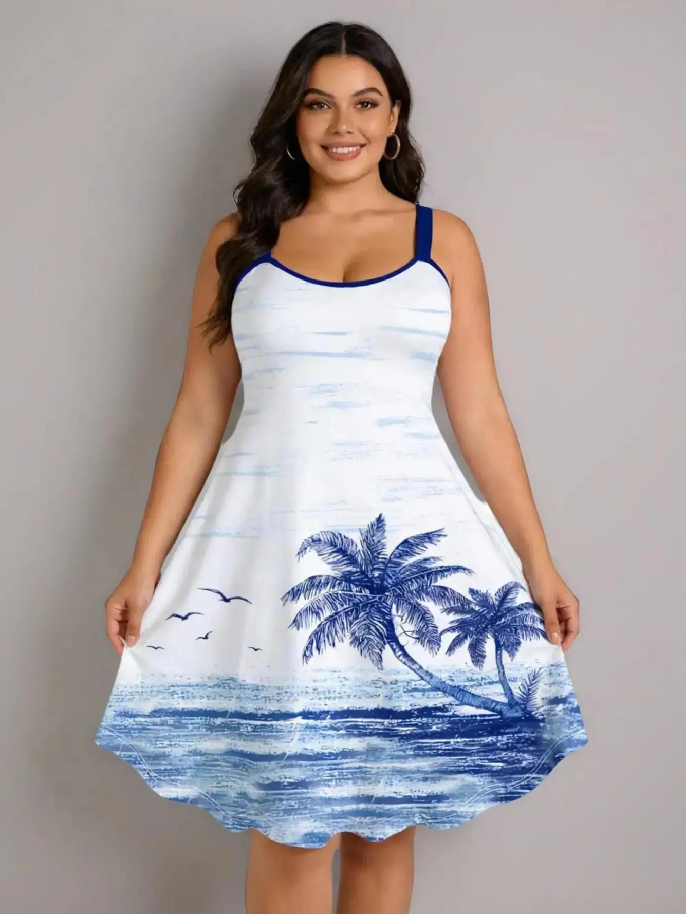 Rgothic Plus Size Tank Dress, Casual Culturally Inspired Floral Print Polyester A-Line with Strap Neck, High Stretch for Daily Wear, Casual Wear, Spaghetti Strap, Gradient, Flowers