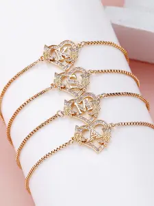 Exquisite Initial Letter Bracelet Rose Flower Heart Design Adjustable Cuff Bracelet Heart Charm Bracelet for Women & Girls, Zircon Bracelet, Fashion Jewelry for Party, Daily Clothing Decor, Trendy Jewelry for Anniversary Valentine's Day Gift