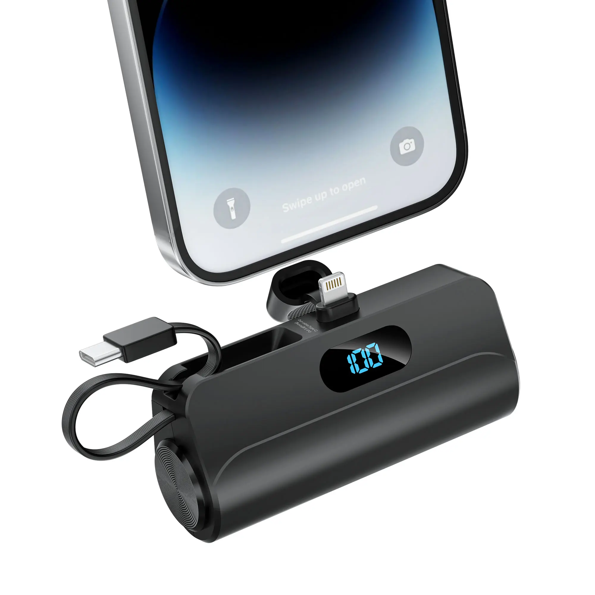 6500mAh mini portable mobile phone power bank - comes with a stand and cable, USB C cable input/output, built-in LED digital display screen, small and thin, suitable for carrying around, compatible with iPhone, Galaxy and other electronic products