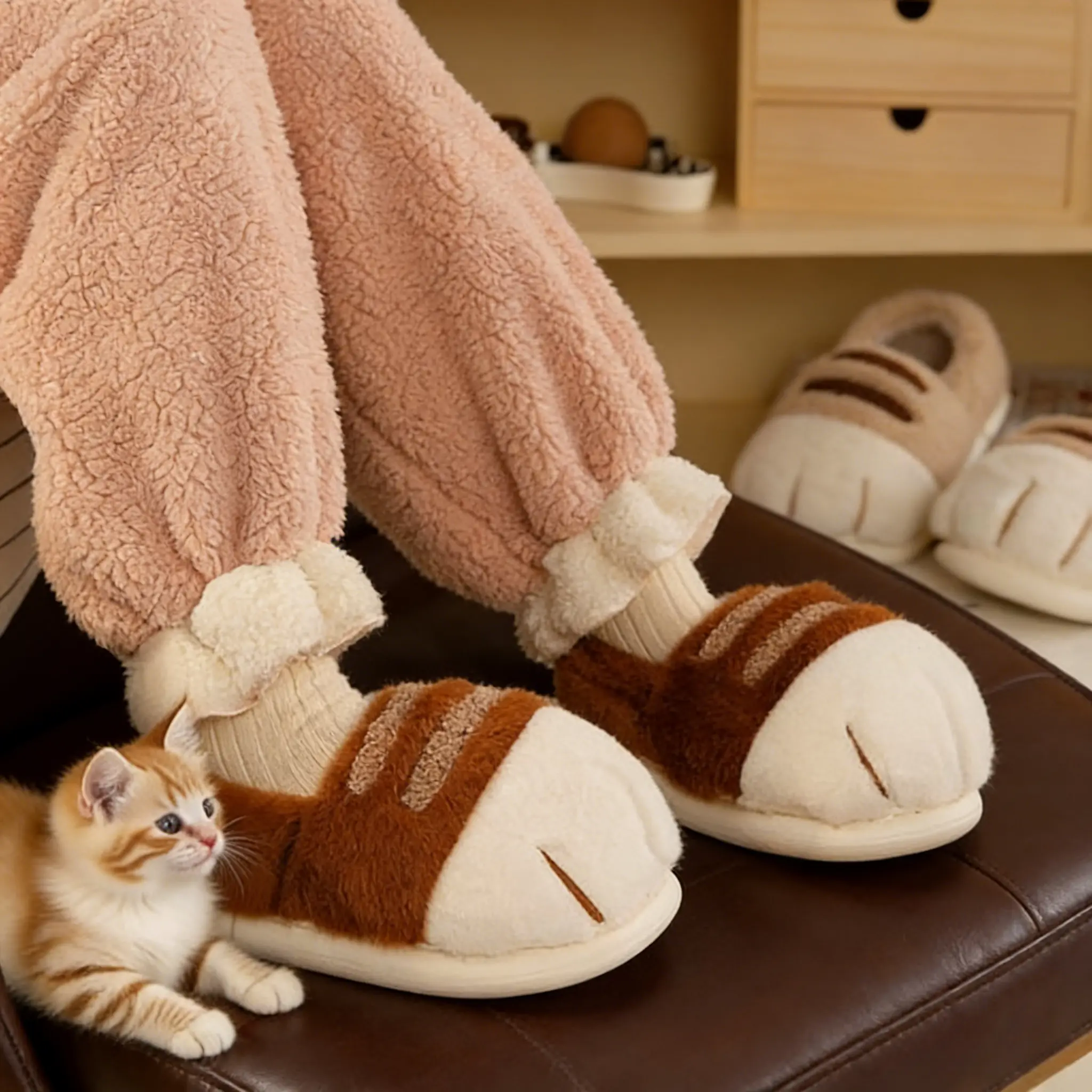 Cozy Fuzzy Winter Slippers Women Men | Adorable Cat Paw Design | Warm Soft Non-Slip House Shoes | Trendy Plush Indoor Outdoor Footwear for Cold Days, Ideal for Lounging & Gifting