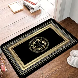 1pcs Golden Black Geometric Carpet Nordic Luxury Door Mat Carpet Printed Decoration Welcome Door Mat Soft Kitchen Floor Mat Living Room Decoration Carpet Suitable for Indoor and Outdoor Home Decoration