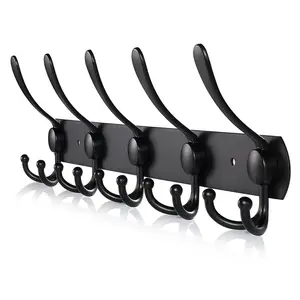 1pc/2pcs Coat Rack Wall Mounted, Storage Hooks Heavy Duty Bath Towel Hooks Stainless Steel Robe Hooks Holder, Metal Coat Hook for Towel Coat Hat Key Bathroom Bedroom Hotel Entryway, Bathroom Organizing Accessories (5 Hooks, Matte Black)