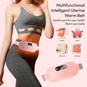 Cordless heating pad heating massager, used to relieve back pain, dysmenorrhea, portable heating pad, 4 vibration modes massager, adjustable heating temperature (pink)