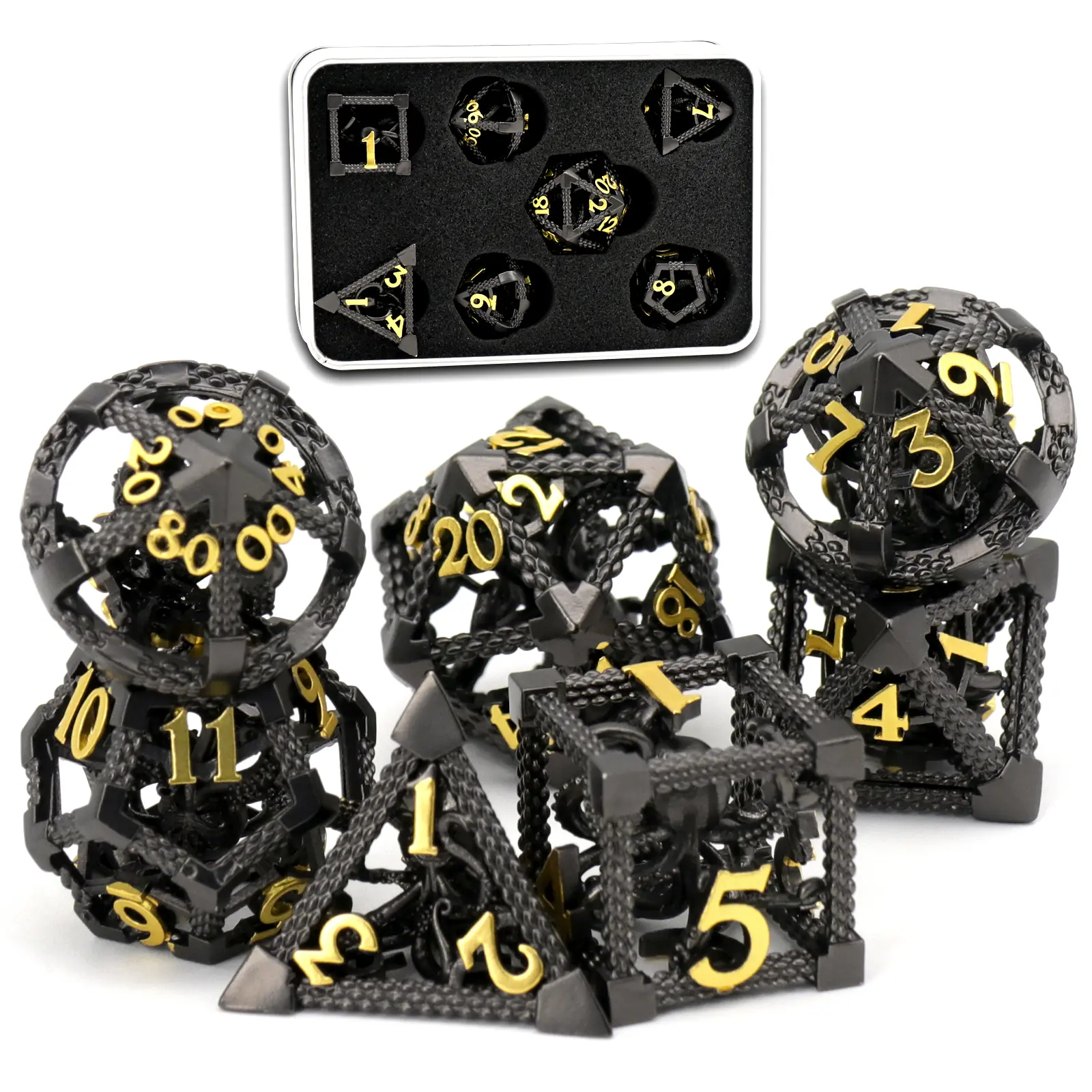 7-Piece Numbered Octopus Shape Cthulhu Theme Copper Alloy Polyhedral Gaming Dice Set - BPA-Free, Balanced, Weighted, Easy to Read, Fine Scale Structures, Elaborate Lacquering - Gifts for Dungeons & Dragons, Tabletop Role-Playing Games, Metallic