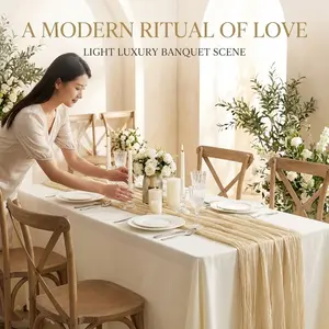 Polyester Pleated Table Runner, Boho Style Tablecloth, Rural Decor, Wedding Decoration, Gift Event, Festival Party