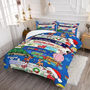 Classic Christmas Print Bedding Set, Includes Quilt and Fitted Sheet, Featuring Holiday Wreath and Tree Designs, Bedroom Decor