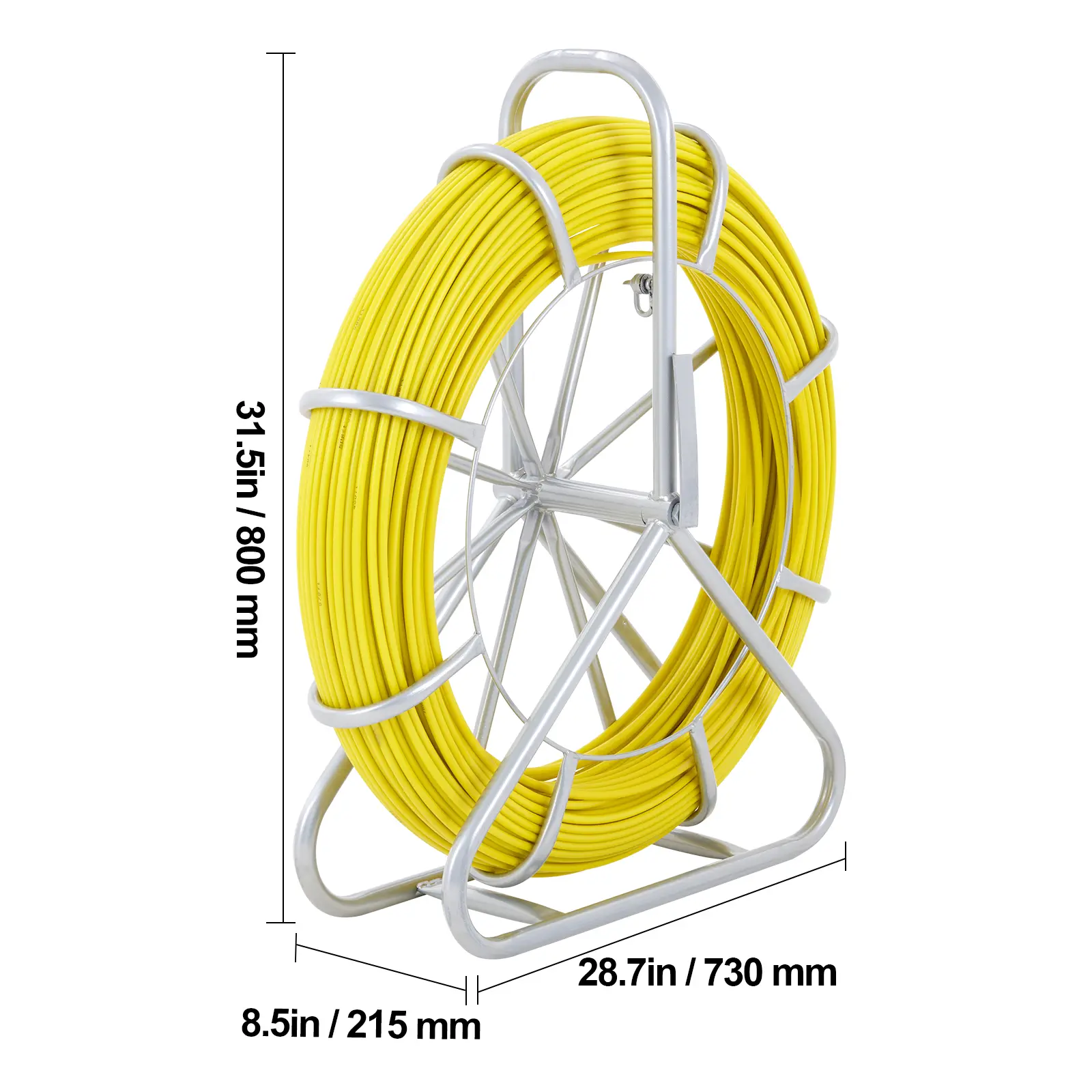 VEVOR Fiberglass Fish Tape Duct Rodder Wire Puller, 600 ft x 5/16 in with Steel Frame Reel Stand, 3 Pulling Heads, 10kN Pressure, ABS Build, Accurate Control, Aging Resistance, Non-Conductive, Easy Carrying, for Conduit, Wall/Duct Cable Running & Cleaning