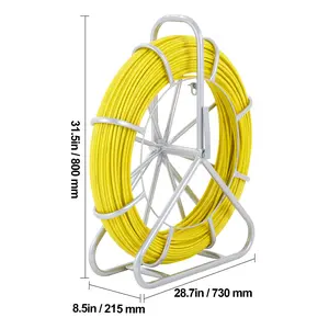 VEVOR Fish Tape Fiberglass, 600 ft, 5/16 in, Duct Rodder Fishtape Wire Puller, Cable Running Rod with Steel Reel Stand, 3 Pulling Heads, Fishing Tools for Walls and Electrical Conduit, Non-Conductive