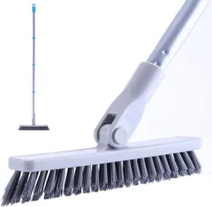 Grout Brush with Long Handle – Heavy Duty Floor Scrubber with Swivel Stiff Bristles for Tile, Shower, Kitchen, Baseboards & Corner Deep Cleaning
