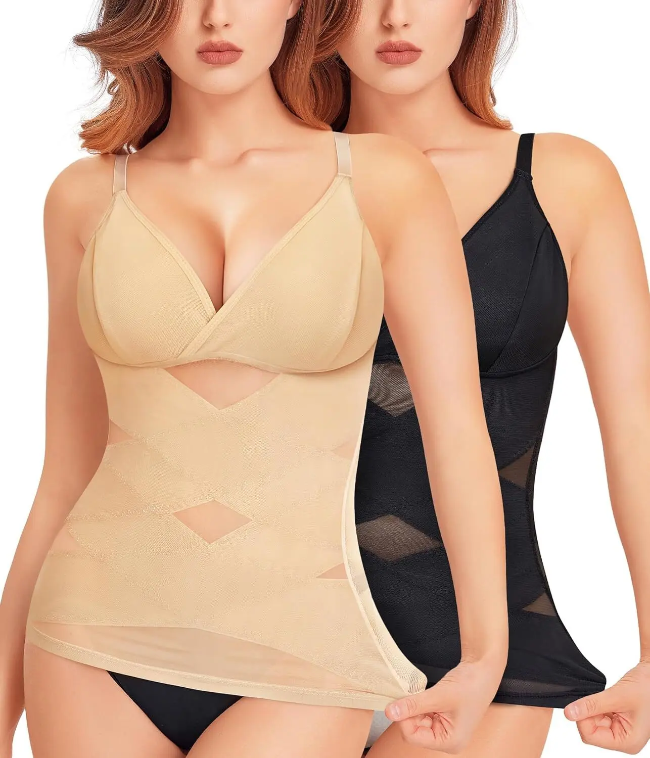 Women's Seamless V-Neck Compression Shapewear Tank Top - Tummy Control Camisole Vest with Light, Smooth Spandex Fabric & Bra-Style Support, Bodysuit, Breast Lift Shapewear Tops, Casual, Minimalist