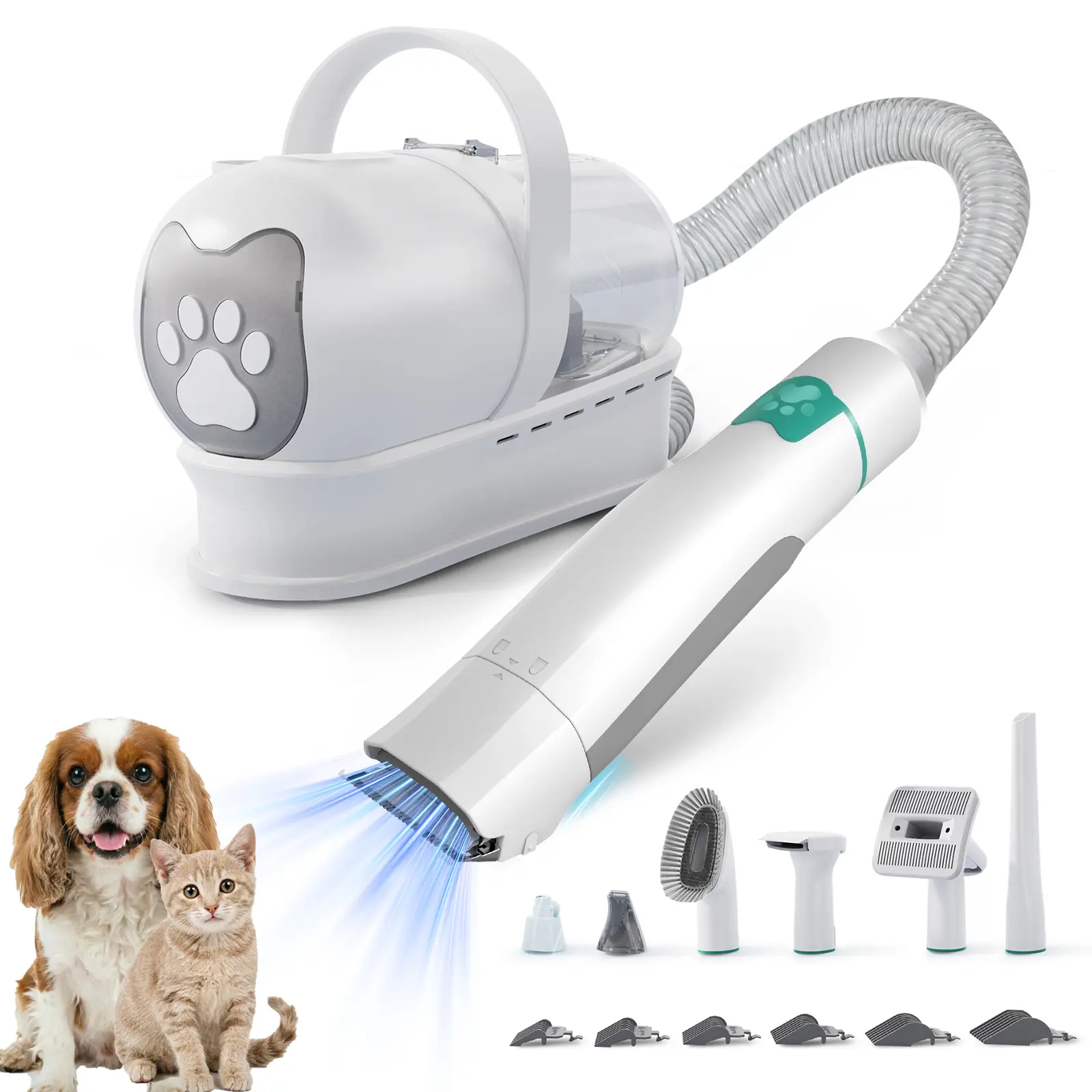 7-in-1 Home Pet Grooming Vacuum Kit, Dog Clippers for Shedding & Trimming, Paw Hair Trimmer & Nail Grinder with 6 Guide Combs