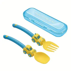 Colorful Car Themed Toddler Kids Fork Spoon Set with Colorful Handles, Self Feeding Baby Led Weaning Easy Hold, Portable Sturdy Dinnerware, Birthday Gift Multicolor Fun Eating Experience for Boys Girls