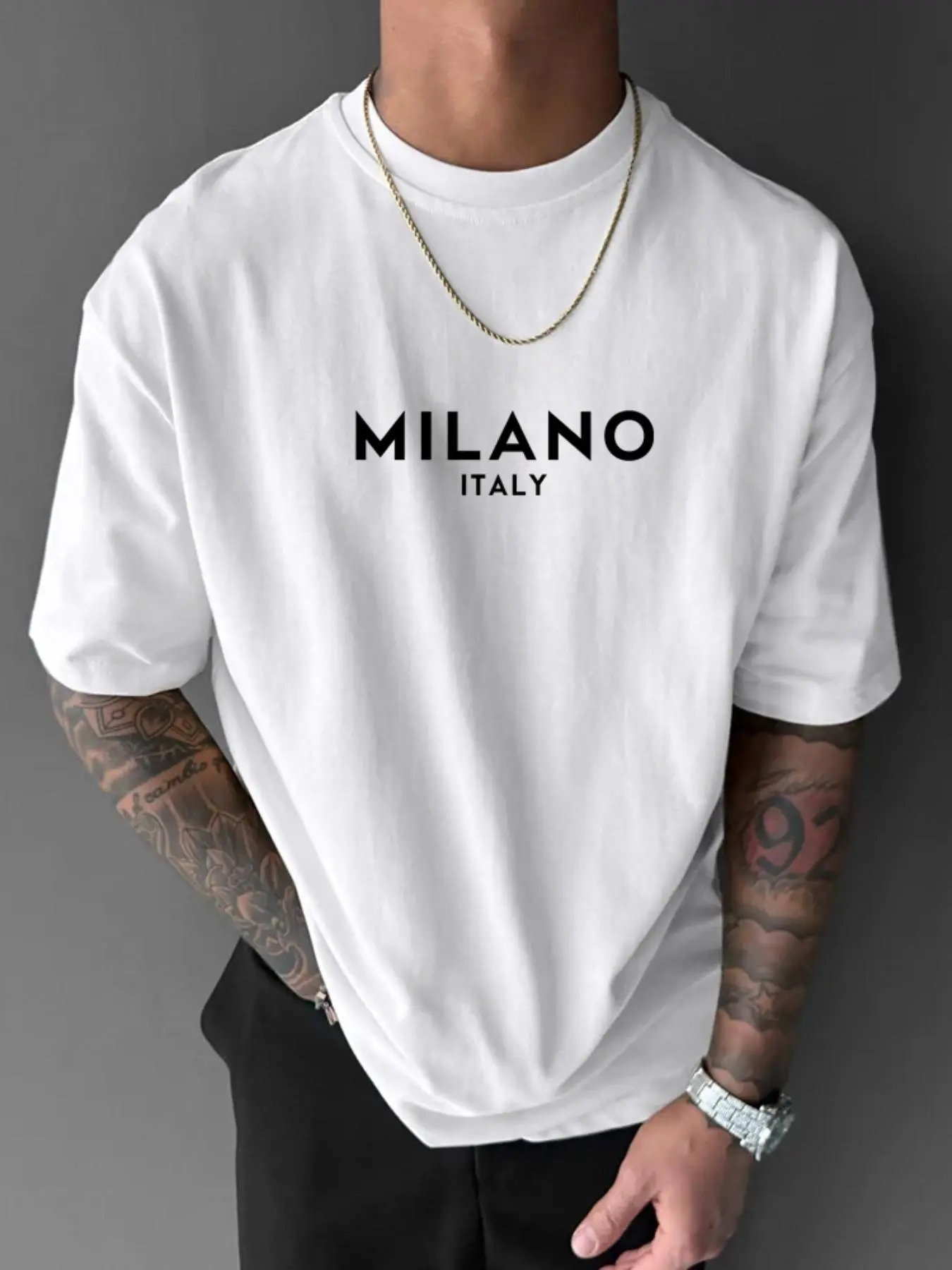Men's Letter Print Round Neck Tee, Regular Fit Casual Comfy Drop Shoulder Short Sleeve T-shirt for Daily Wear, National Day Clothing, Men's Summer Clothes