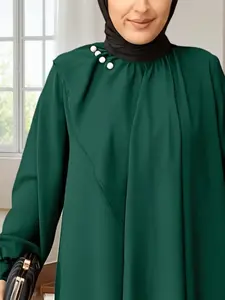 Elegant Women's Abaya Dress, Simple Vintage Style, Solid Color, Flounce Sleeve Design, Perfect for Casual & Formal Occasions
