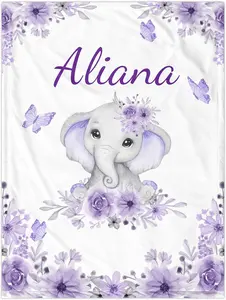 Personalized Blanket for Girls Custom Blanket with Name Elephant Floral Customized Blanket Gifts for New Mom Customize Blanket for Kids Newborn Birthday
