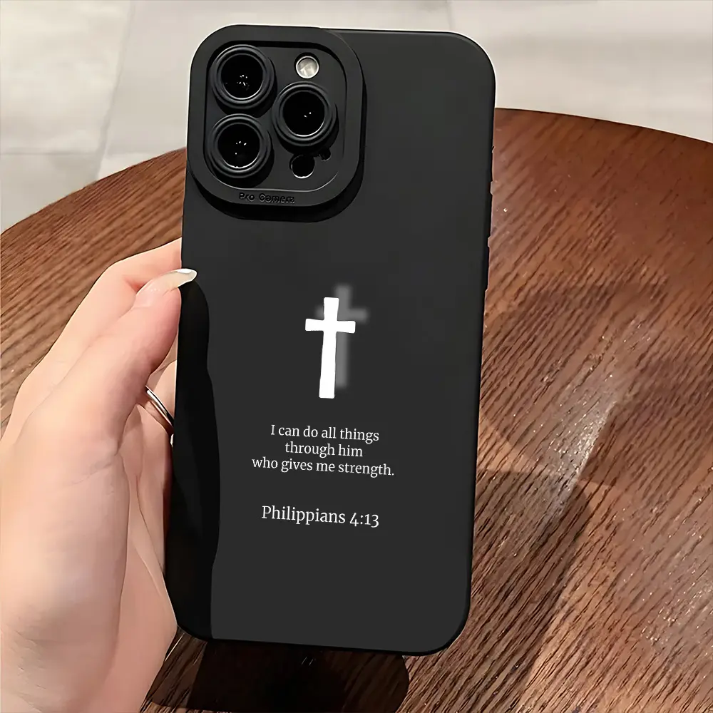 Cross Black Bible Quote Christian Phone Case for Iphone 16 11 15 14 13 12 Pro Max XR Plus Case Philippians 4:13 Black Aesthetic Phone Cases Birthday Christmas Gifts for Women Men Christian Gifts for Women Men