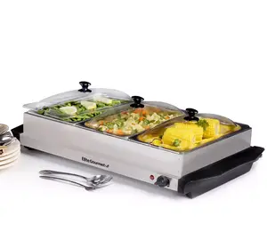 Elite Gourmet Stainless Steel Electric Triple Buffet Server