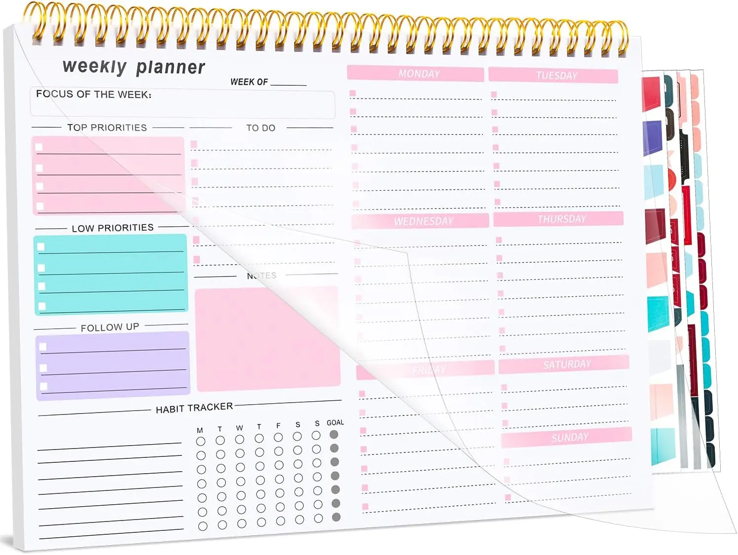 Thboxes Weekly Desk Planner, 8.5X11 in to Do List Notepad, 52 Sheets, Pink | Productivity Organizer, Work from Home Essentials, Undated Tear off Pages, Office, College, School, Student and Teacher Gifts