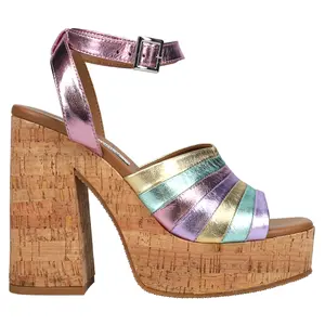 Steve Madden Womens Delvina Metallic Ankle Strap Platform Block  Casual Sandals Casual High Heel 3" & Up - Multi