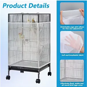 1 Pc Bird Cage Cover – Large mesh net guard to prevent food splatter and feathers. Breathable anti-fly and mosquito cover, fits round and square cages, ideal for parrots and indoor bird cages.