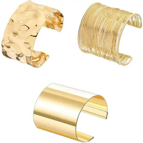 3PCS Chunky Gold Cuff Bracelets for Women Gold Statement Bangle Bracelets Set Arm Cuff Upper Arm Punk Jewelry
