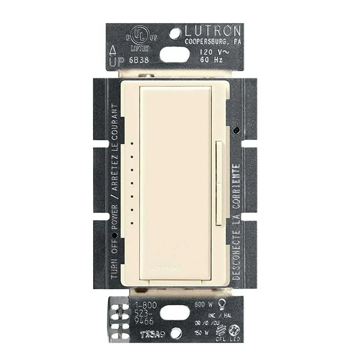 Lutron MACL-153M-LA - Maestro LED+ Dimmer Switch, 150W LED/CFL, Tap with Rocker, Single-Pole/Multi-Location, Light Almond