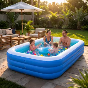 Mandla Inflatable Pool for Kids and Adults, 113.8" X 66.9" X 20.1" Oversized Thickened Family Swimming Poolfor Toddlers, Outdoor, Garden, Backyard, Summer Water Party