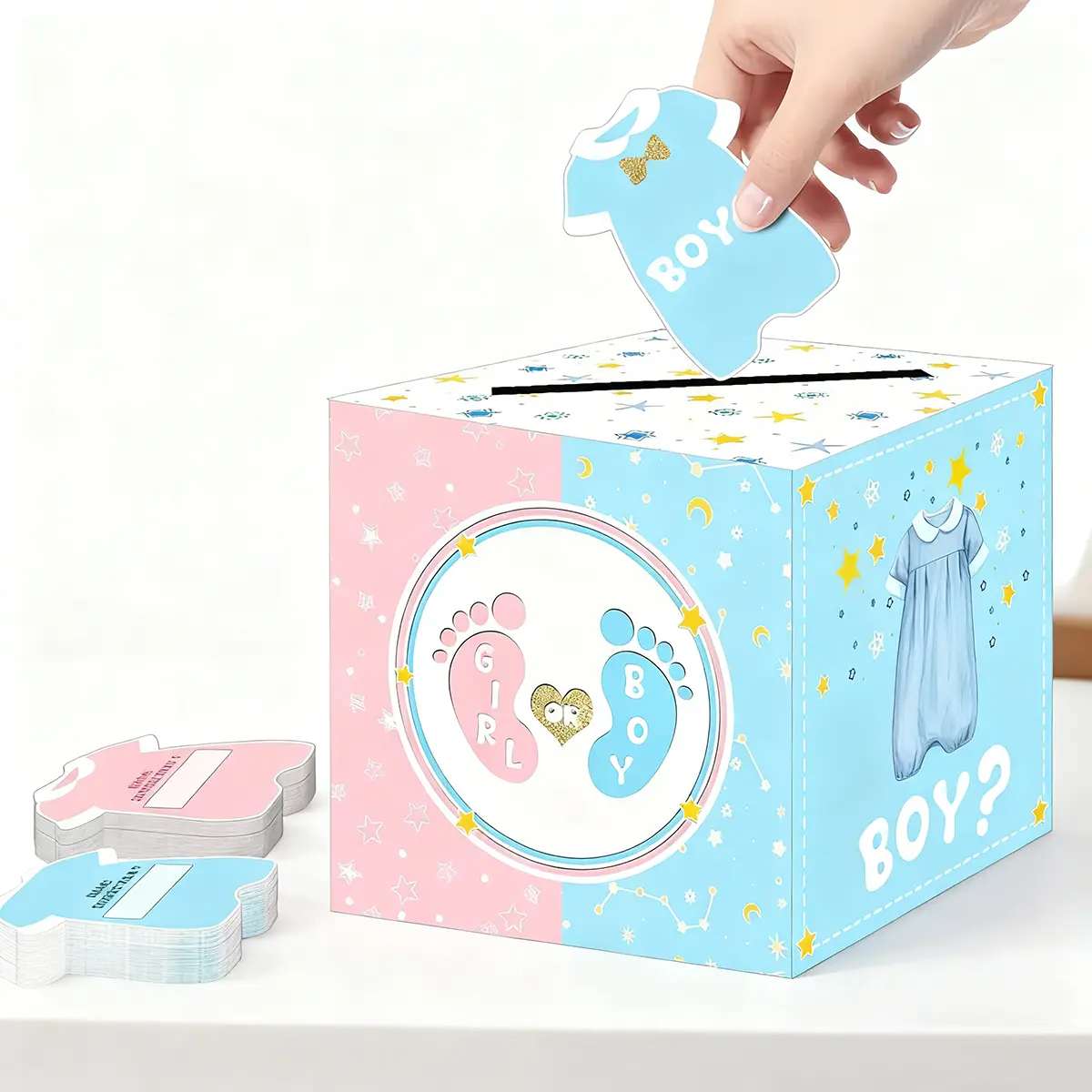Gender Reveal Party Voting Box - Red & Blue Foldable Paper Gift Box, Boy or Girl Guess Game