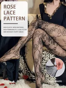 Rose Lace Stockings, Slim-Fitting Fishnet Stockings, All over Print, Fashionable for All Seasons, Bold Style for Trendy, Lady, Womenswear