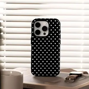 Black Polka Dot 2-in-1 Phone Case with Shockproof Smartphone Cover, Unique Design, Durable, Shock-absorbing Cellphone Screen Protector, and Stylish Design. Compatible with Iphone 17 16 15 14 13 12 11 Pro Max Pro Plus Samsung Galaxy S25 S24 S23 Ultra