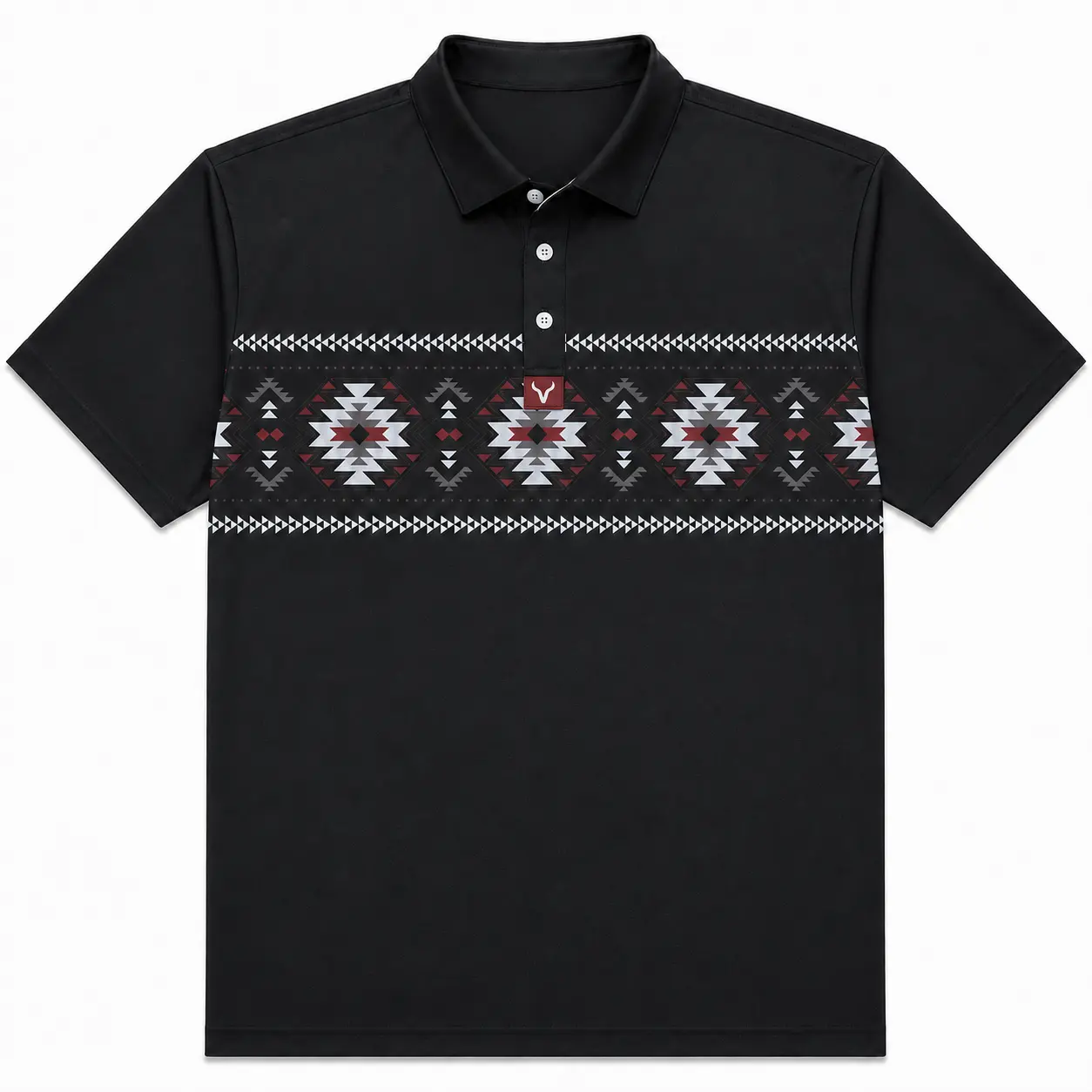 VEZIL Men's Premium Pique Western Aztec Polo Shirt – Black