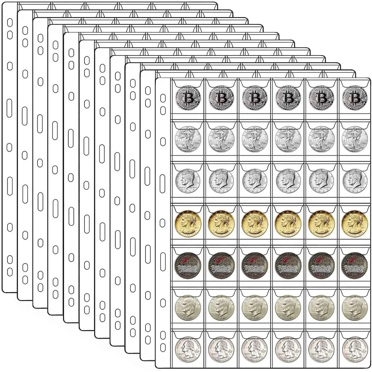462 Pockets  Binder Collection Supplies Pages, Standard 9 Hole  Collecting Pocket Page for   Badge Collection (42 Pocket -11 Sheets)