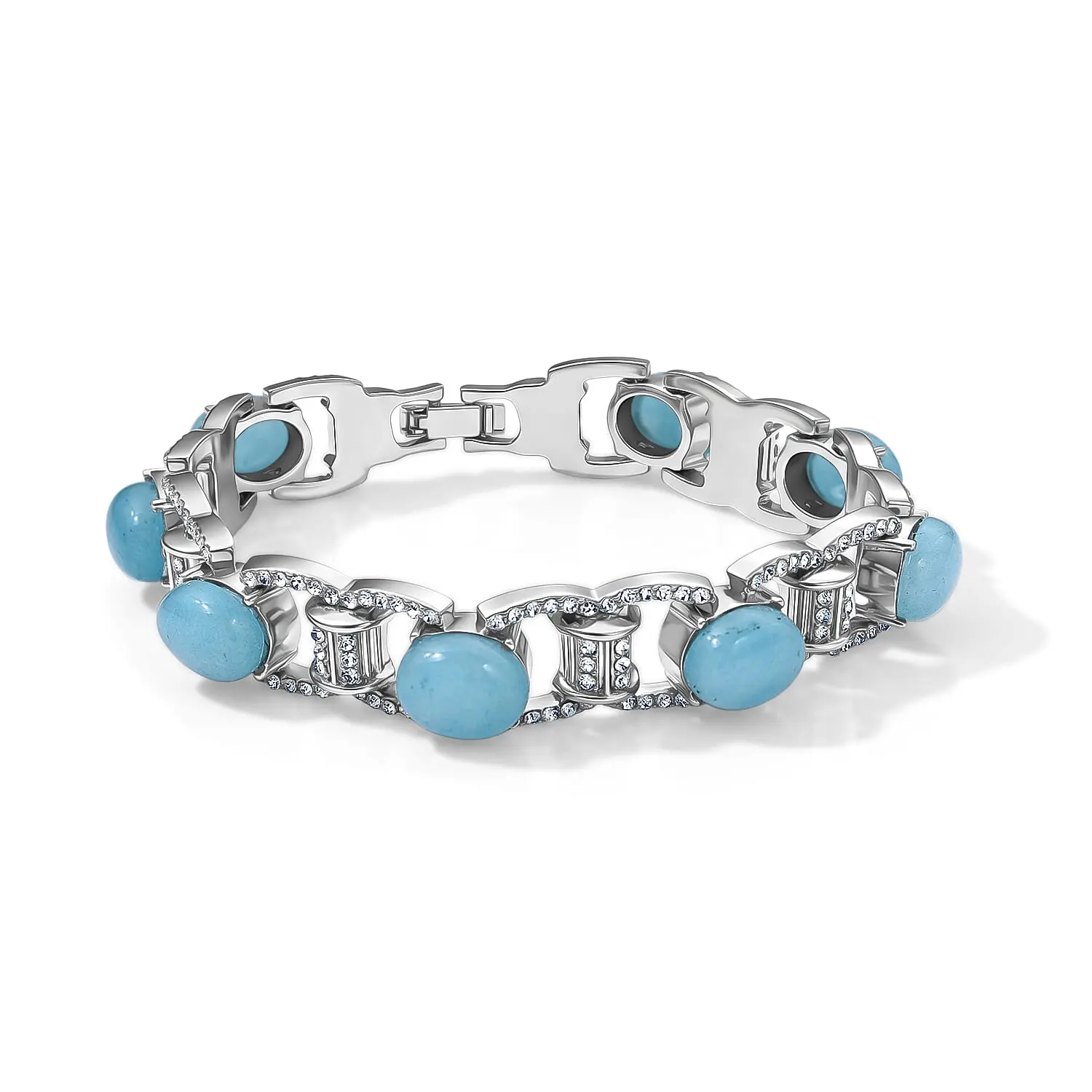 Amazonite, Austrian Crystal Classic Link Bolo Bracelet in Silvertone 6.00 ctw