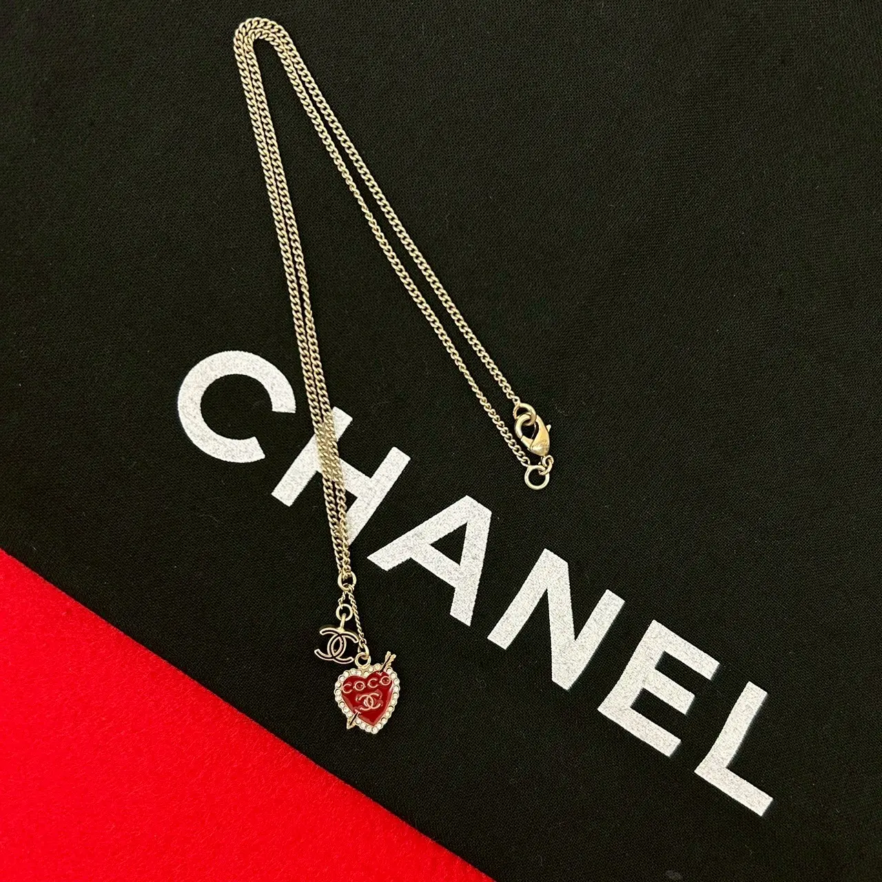 Pre-owned CHANEL Brass Small Leather Goods Coco Mark Heart Motif Necklace