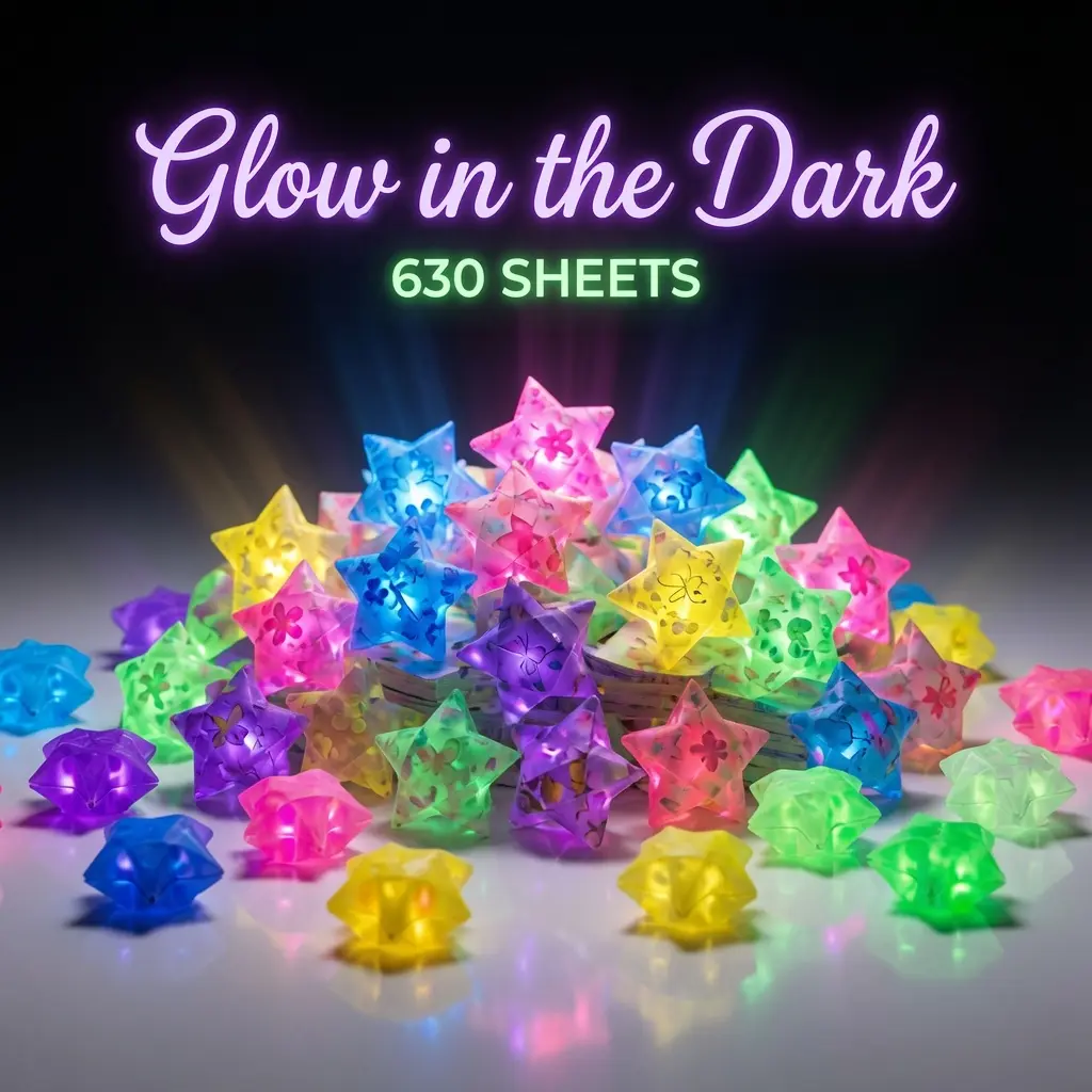 Unisex 6+ Years Colorful Glow-in-the-Dark Origami Star Paper Strips - 630 Sheets, Star Shapes Origami Crafts Supplies for DIY Handmade Decorations, Gifts